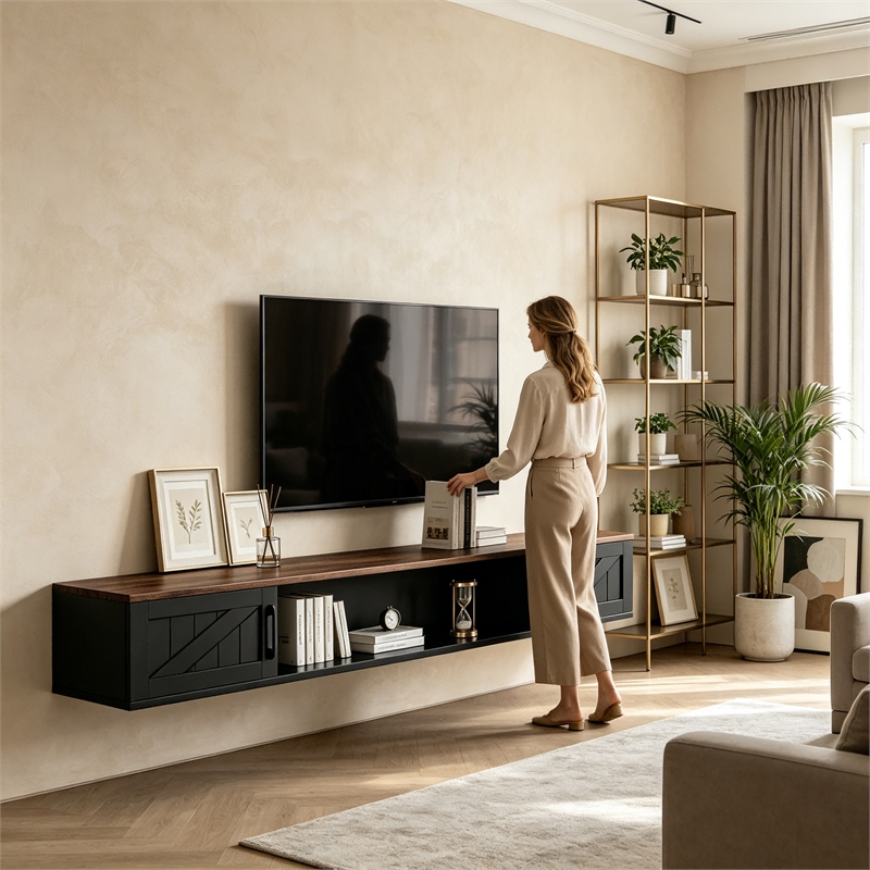 Afuera Living 80-Inch Black Floating TV Stand for TVs up to 80 Inch