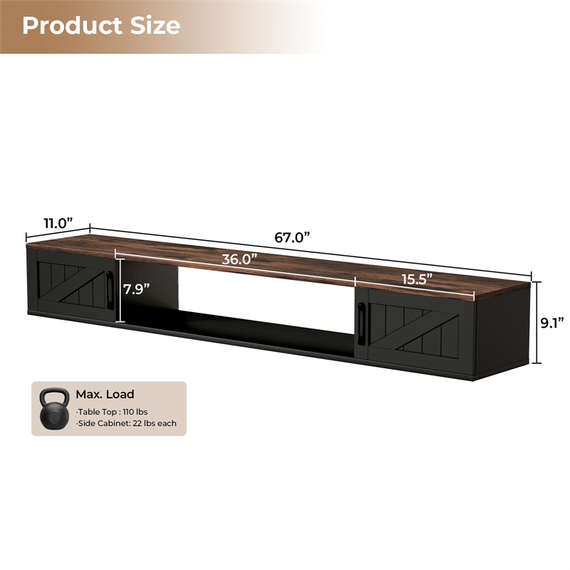 Afuera Living 80-Inch Black Floating TV Stand for TVs up to 80 Inch
