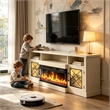Afuera Living 65-Inch White TV Stand with 30-Inch Glass Fireplace