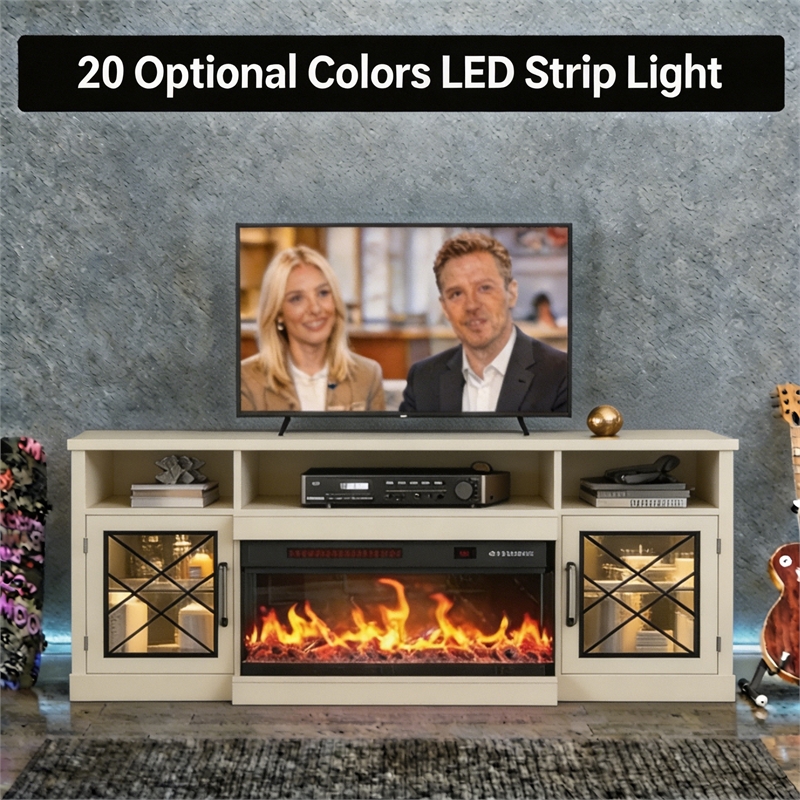 Afuera Living 65-Inch White TV Stand with 30-Inch Glass Fireplace