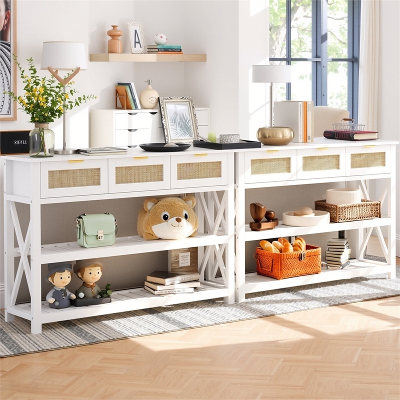Afuera Living 47-Inch White Entryway Table with Rattan Drawers