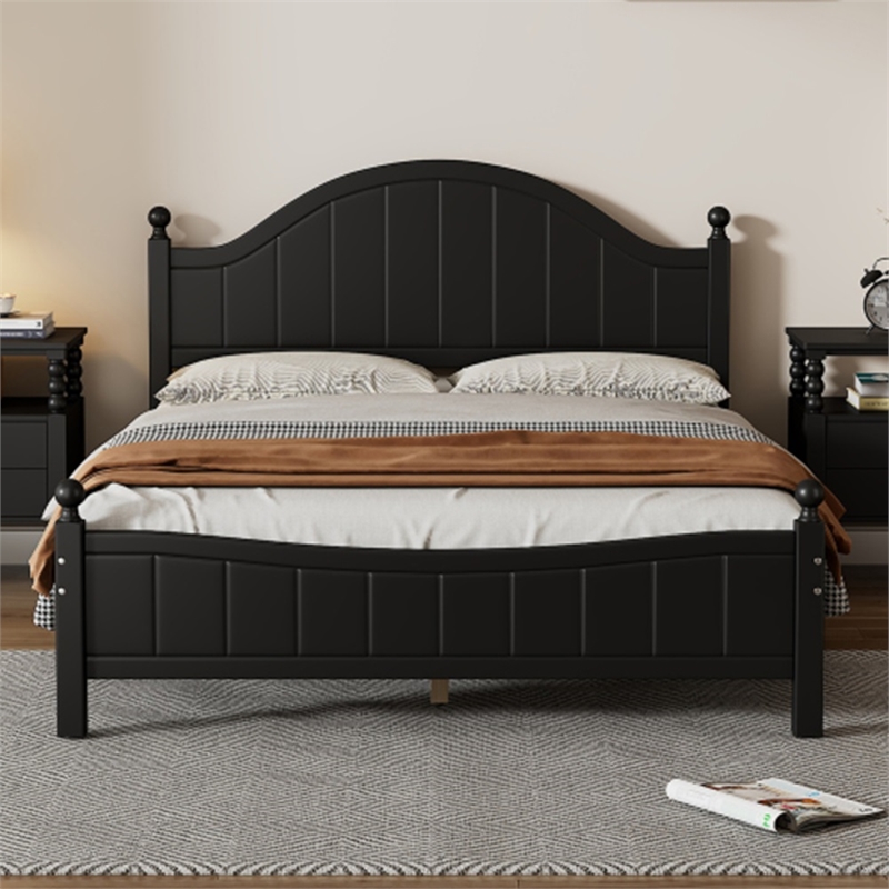 Afuera Living Contemporary Black Solid Wood Platform Queen Bed