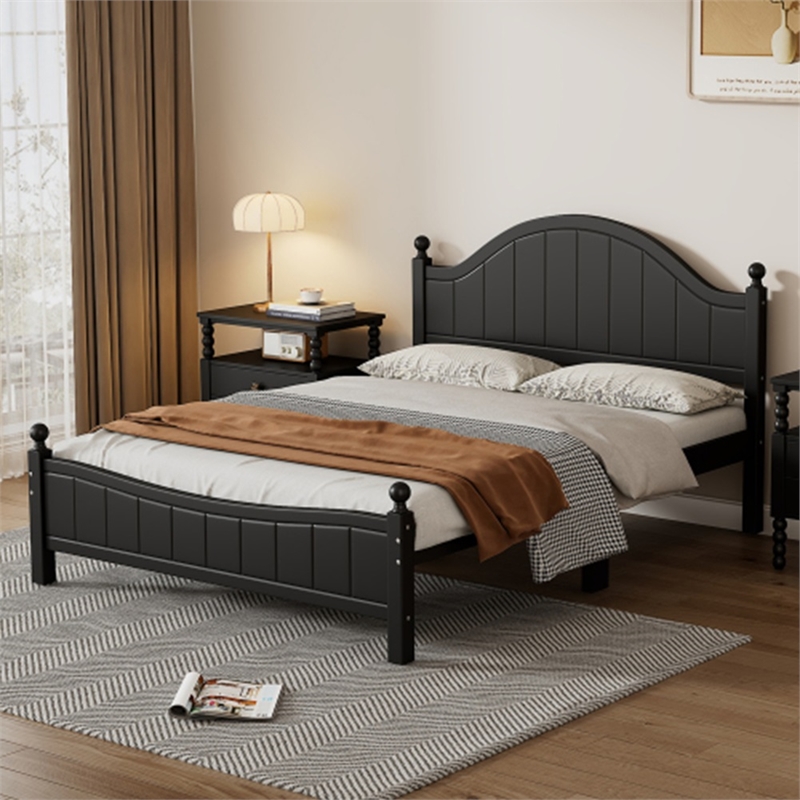 Afuera Living Contemporary Black Solid Wood Platform Queen Bed