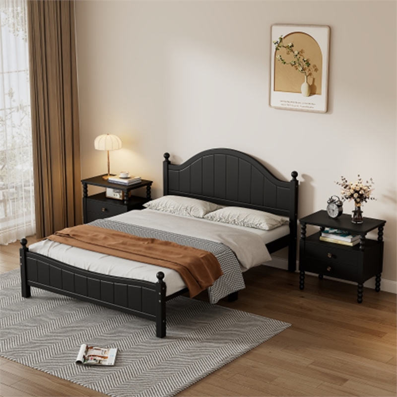 Afuera Living Contemporary Black Solid Wood Platform Queen Bed