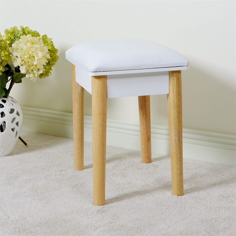 Afuera Living Contemporary White Solid Wood Makeup Vanity Stool