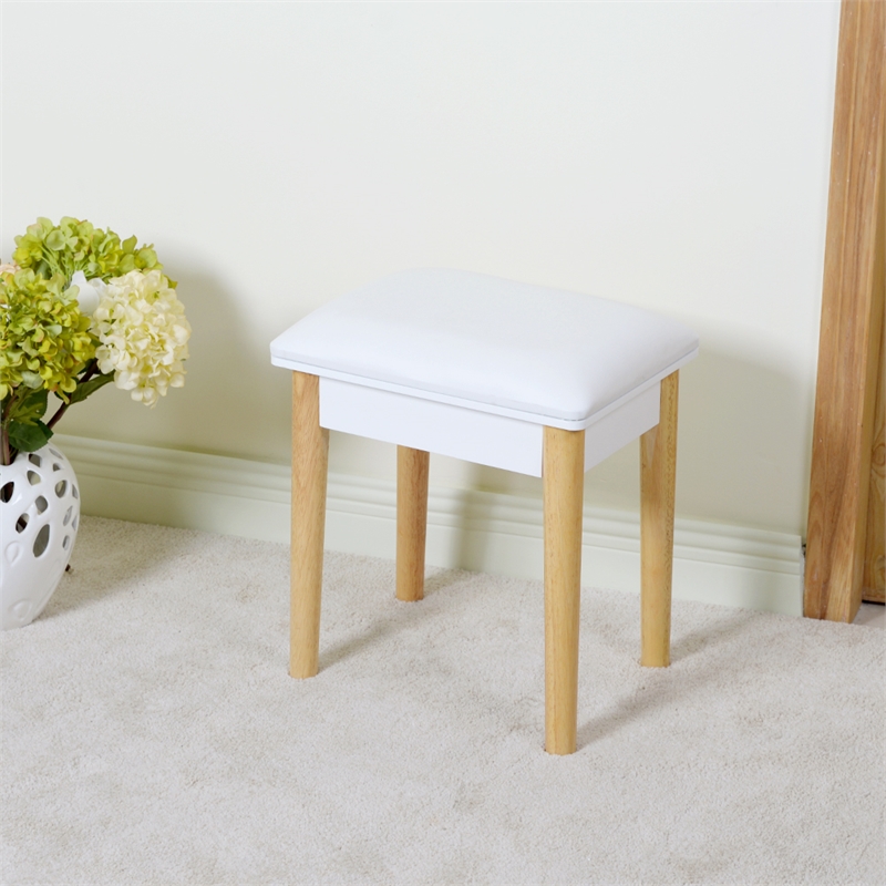 Afuera Living Contemporary White Solid Wood Makeup Vanity Stool