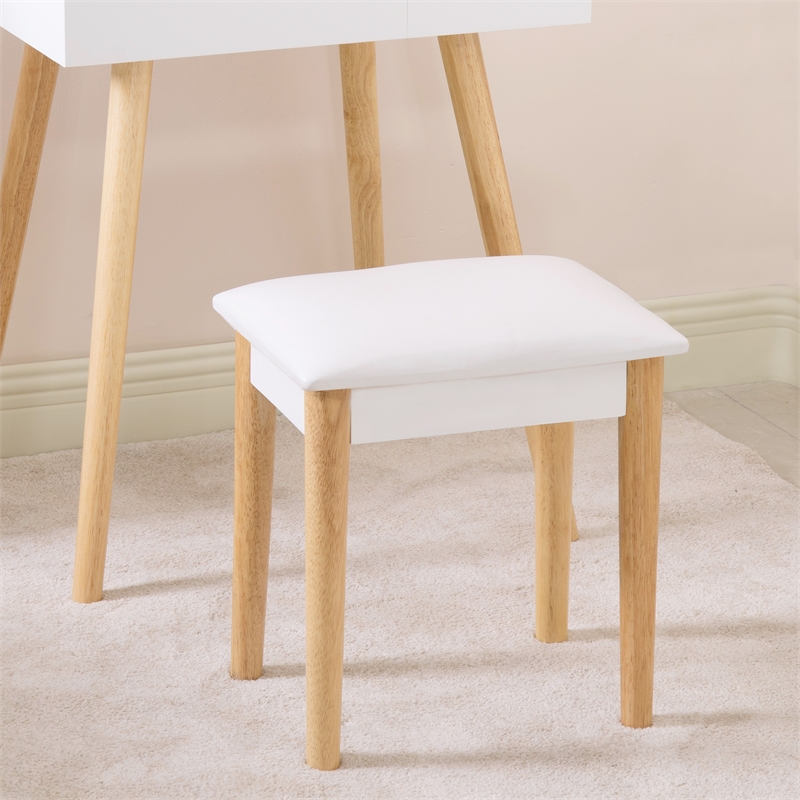 Afuera Living Contemporary White Solid Wood Makeup Vanity Stool