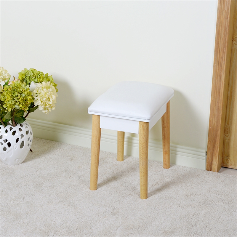 Afuera Living Contemporary White Solid Wood Makeup Vanity Stool
