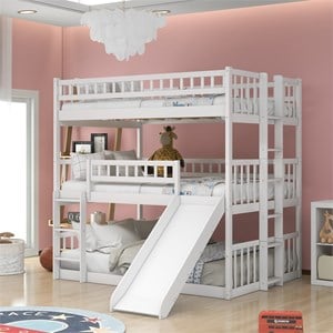 Afuera Living Full-Over-Full Triple Bunk Bed with Slide in White
