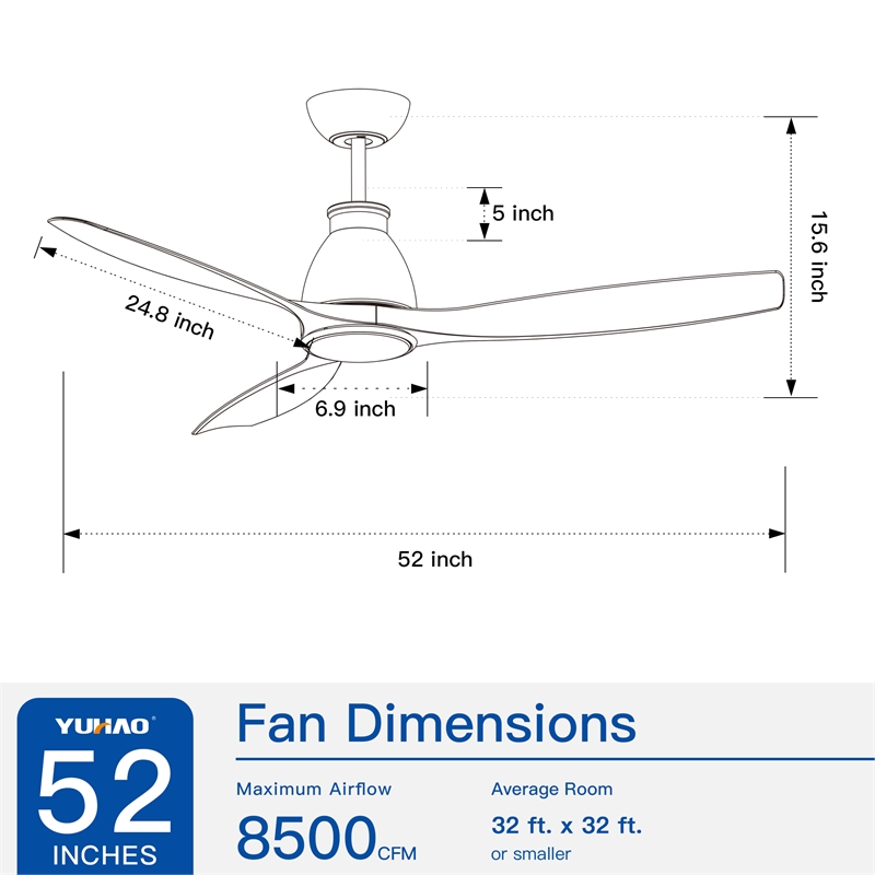 Afuera Living 52-Inch LED Ceiling Fan with Brown Wood Grain Blades