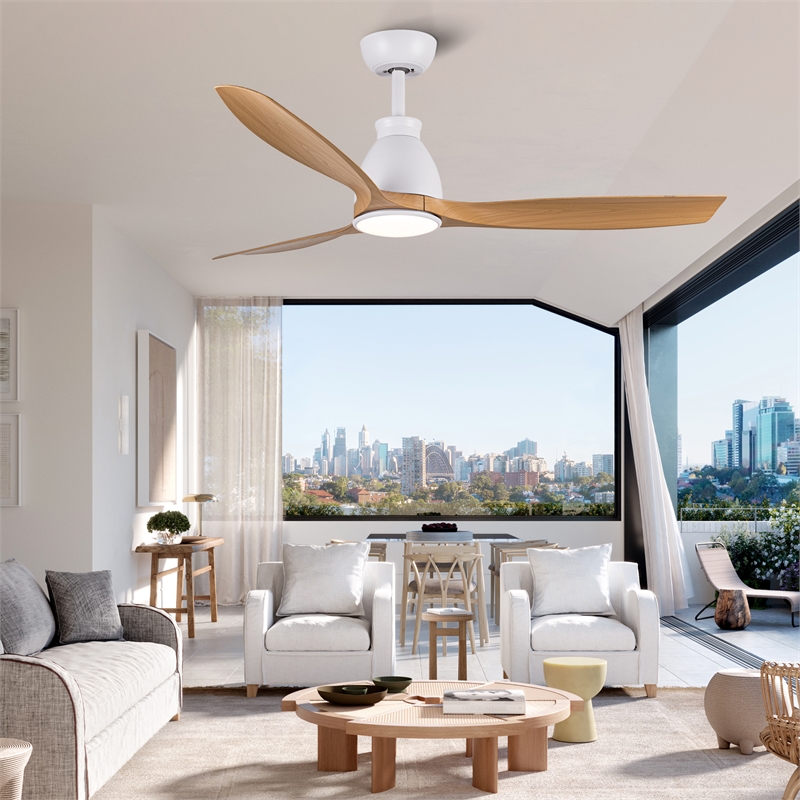 Afuera Living 52-Inch LED Ceiling Fan with Brown Wood Grain Blades