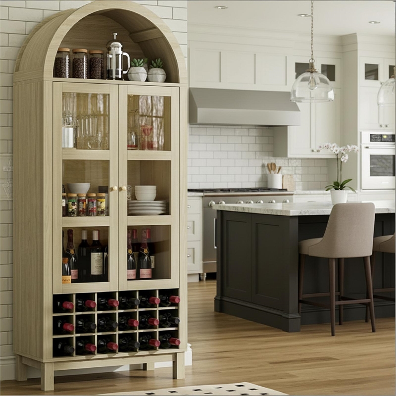 Afuera Living 70-Inch White Arched Wine Cabinet with 18-Bottle Rack