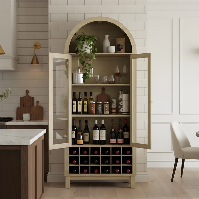 Afuera Living 70-Inch White Arched Wine Cabinet with 18-Bottle Rack