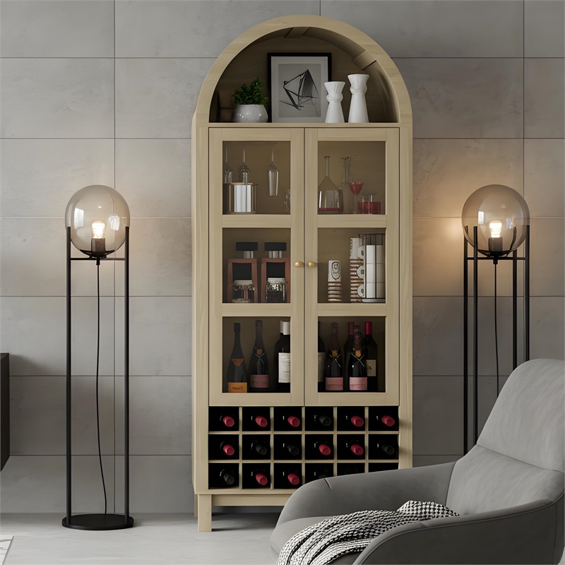 Afuera Living 70-Inch White Arched Wine Cabinet with 18-Bottle Rack