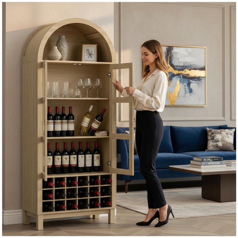 Afuera Living 70-Inch White Arched Wine Cabinet with 18-Bottle Rack