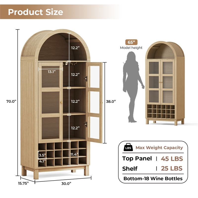 Afuera Living 70-Inch White Arched Wine Cabinet with 18-Bottle Rack