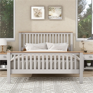 Afuera Living Country Gray Solid Wood Queen Platform Bed with Oak Trim