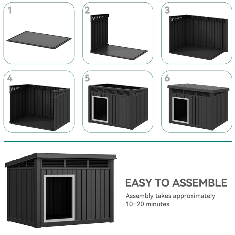 Afuera Living Black Dog House with Lockable Latch for Small to Medium Pets