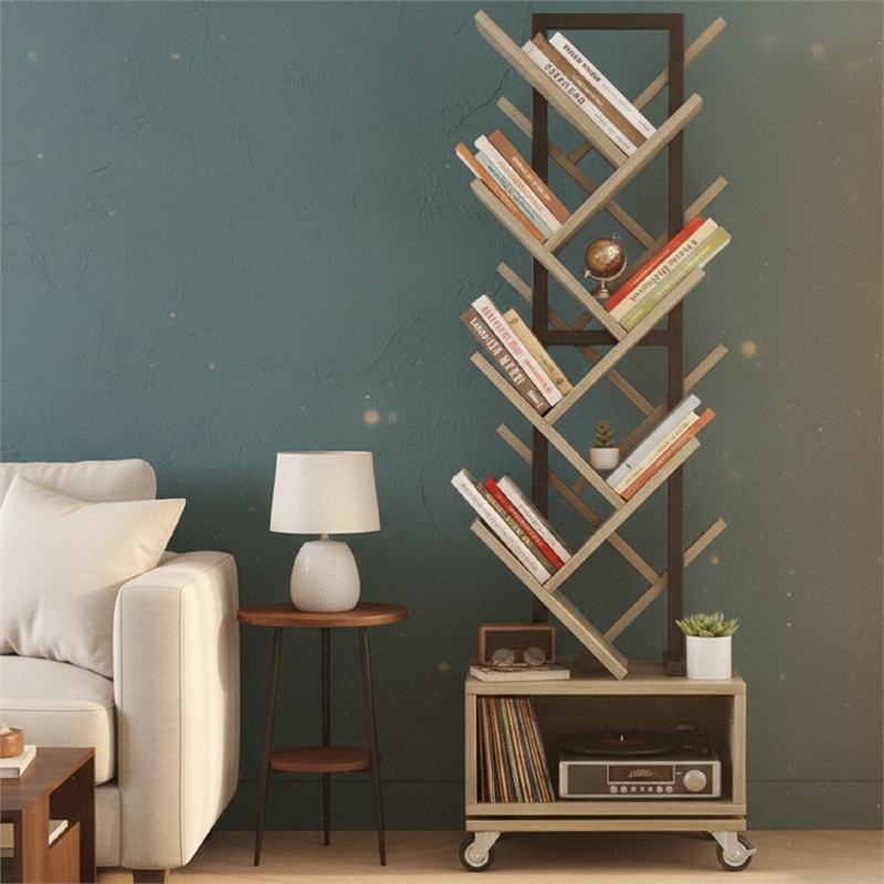 Afuera Living Gray 360-Degree Rotating Bookcase with Storage Cabinet