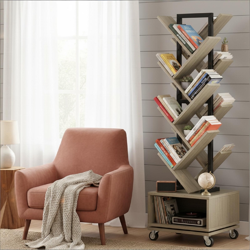 Afuera Living Gray 360-Degree Rotating Bookcase with Storage Cabinet