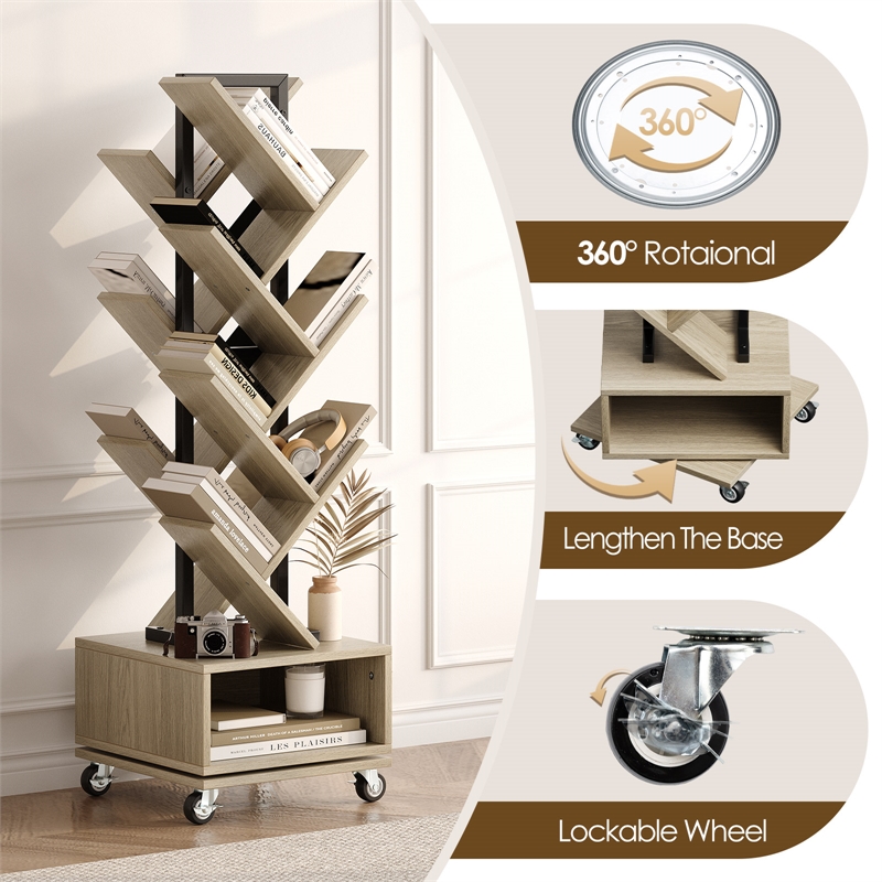 Afuera Living Gray 360-Degree Rotating Bookcase with Storage Cabinet