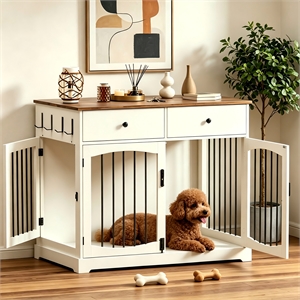 Afuera Living 40-Inch White Dog Crate Furniture with 2 Drawers