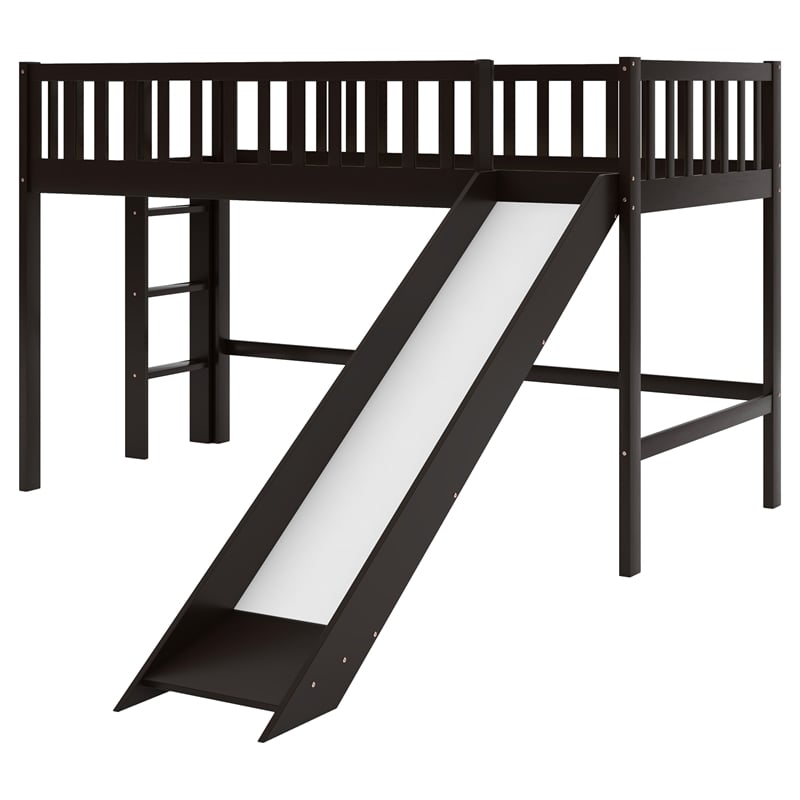 Afuera Living Espresso Twin Low Loft Bed with Ladder and Slide