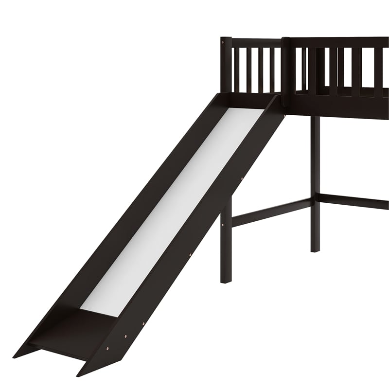 Afuera Living Espresso Twin Low Loft Bed with Ladder and Slide