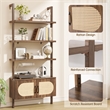 Afuera Living Boho Wall-Mounted Bookshelf with Rattan Cabinet in Light Brown