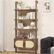 Afuera Living Boho Wall-Mounted Bookshelf with Rattan Cabinet in Light Brown