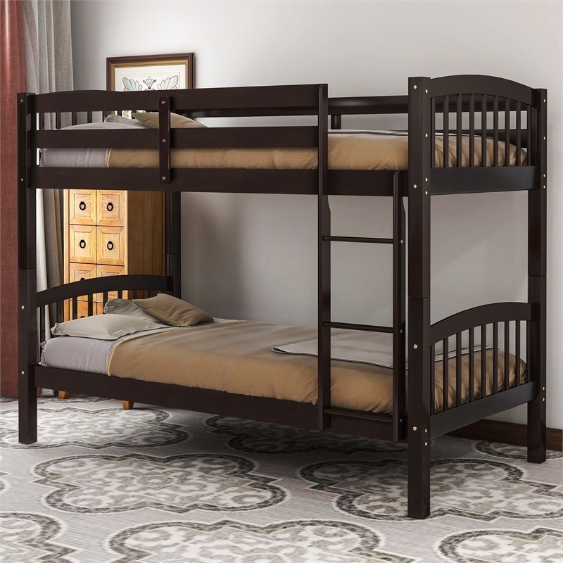 Afuera Living Espresso Twin-Over-Twin Wood Bunk Bed with Ladder