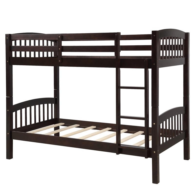 Afuera Living Espresso Twin-Over-Twin Wood Bunk Bed with Ladder