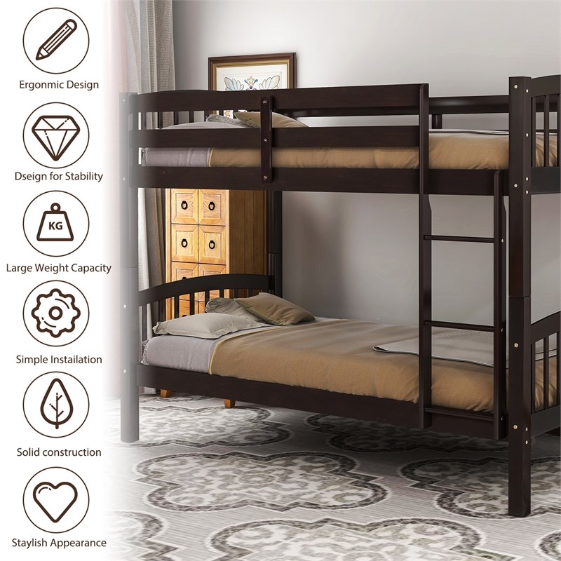 Afuera Living Espresso Twin-Over-Twin Wood Bunk Bed with Ladder