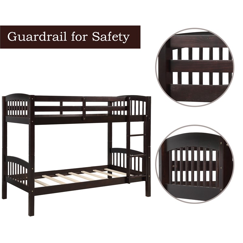 Afuera Living Espresso Twin-Over-Twin Wood Bunk Bed with Ladder