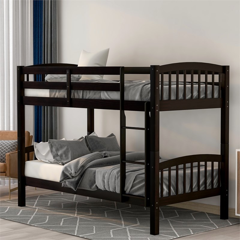 Afuera Living Espresso Twin-Over-Twin Wood Bunk Bed with Ladder