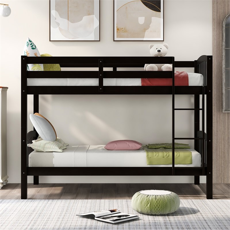 Afuera Living Espresso Twin-Over-Twin Wood Bunk Bed with Ladder