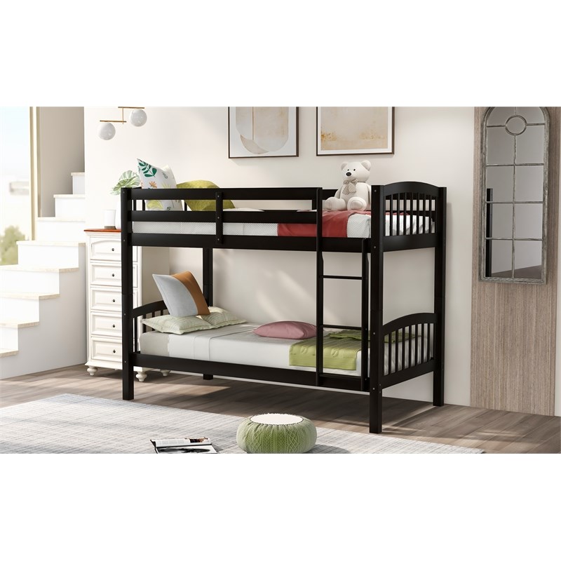 Afuera Living Espresso Twin-Over-Twin Wood Bunk Bed with Ladder