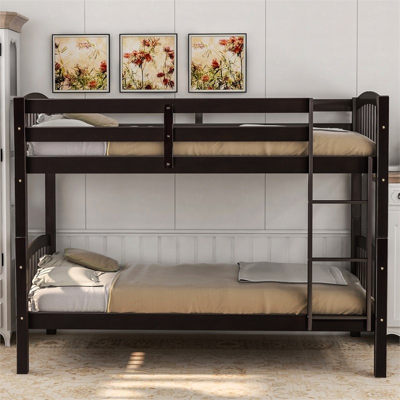 Afuera Living Espresso Twin-Over-Twin Wood Bunk Bed with Ladder