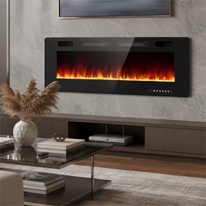 Afuera Living 60-Inch Ultra-Thin Black Recessed Electric Fireplace