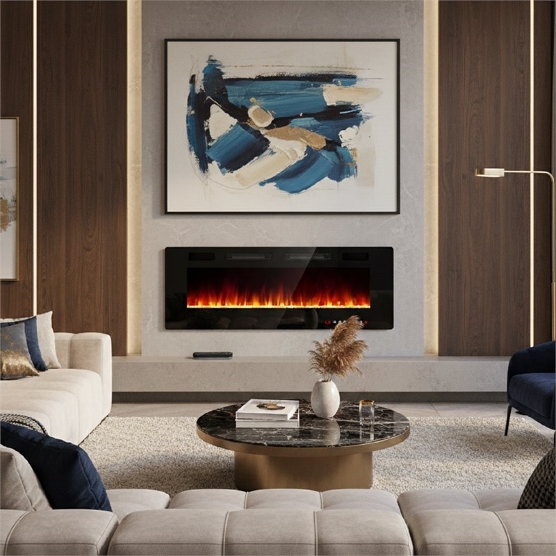 Afuera Living 60-Inch Ultra-Thin Black Recessed Electric Fireplace