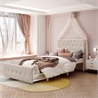Afuera Living Beige Twin Metal Storage Bed with Linen Upholstery