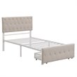 Afuera Living Beige Twin Metal Storage Bed with Linen Upholstery