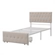 Afuera Living Beige Twin Metal Storage Bed with Linen Upholstery