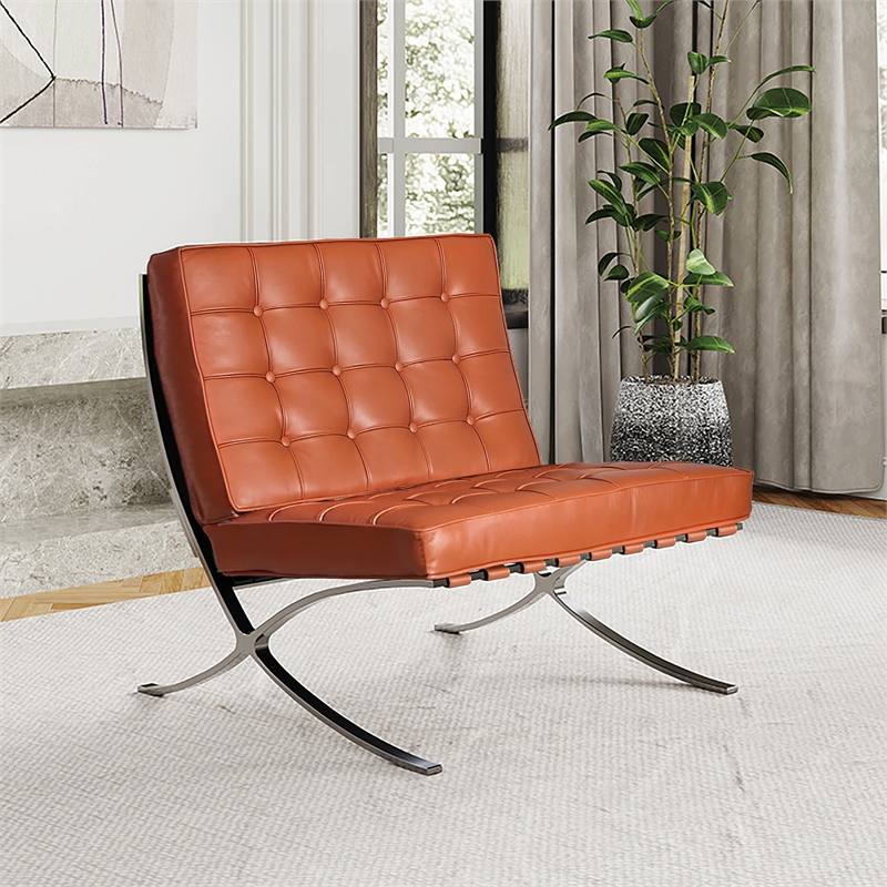 Afuera Living Contemporary Amber Leather Mid-Century Recliner Chair