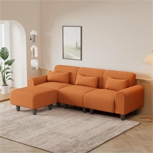 Afuera Living Contemporary Orange Teddy Velvet Modular 3-Piece Sofa