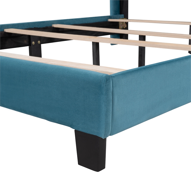 Afuera Living Contemporary Blue Queen Velvet Upholstered Platform Bed