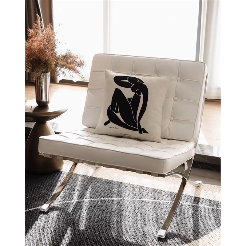 Afuera Living Contemporary 30-Inch White Genuine Leather Accent Chair