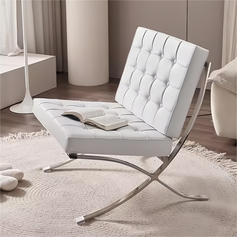 Afuera Living Contemporary 30-Inch White Genuine Leather Accent Chair