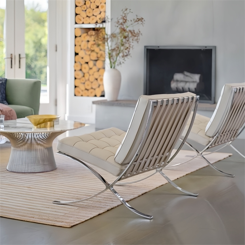 Afuera Living Contemporary 30-Inch White Genuine Leather Accent Chair