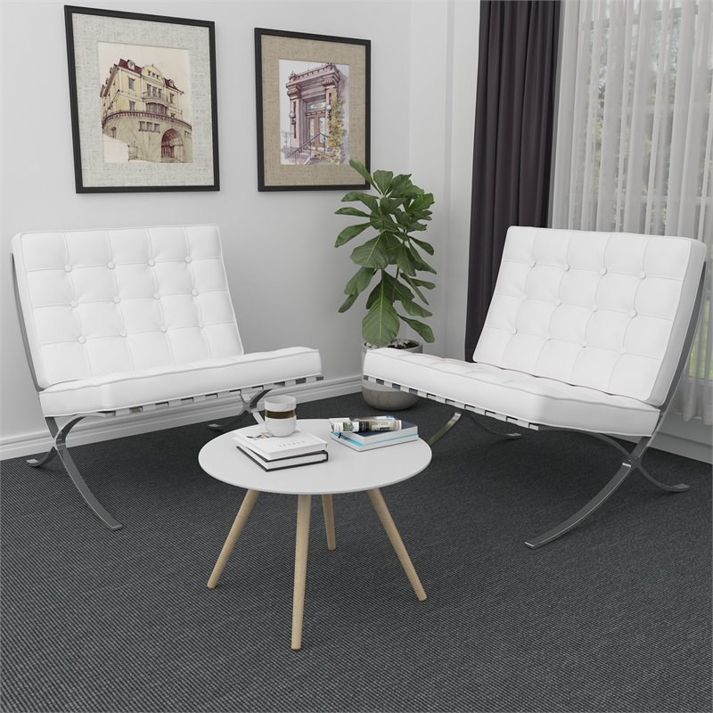 Afuera Living Contemporary 30-Inch White Genuine Leather Accent Chair